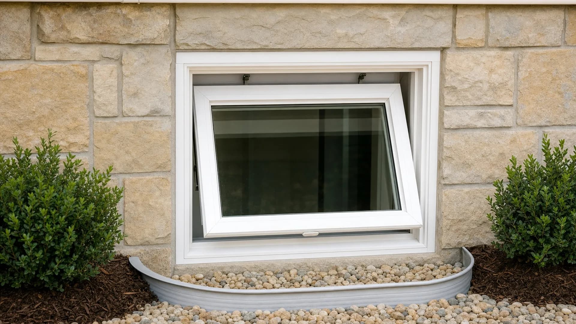 A new hopper-style basement window on a St. Louis home