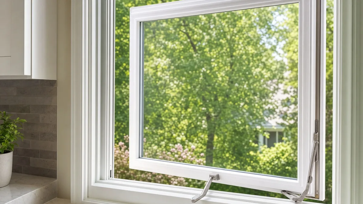 Casement window cranked open