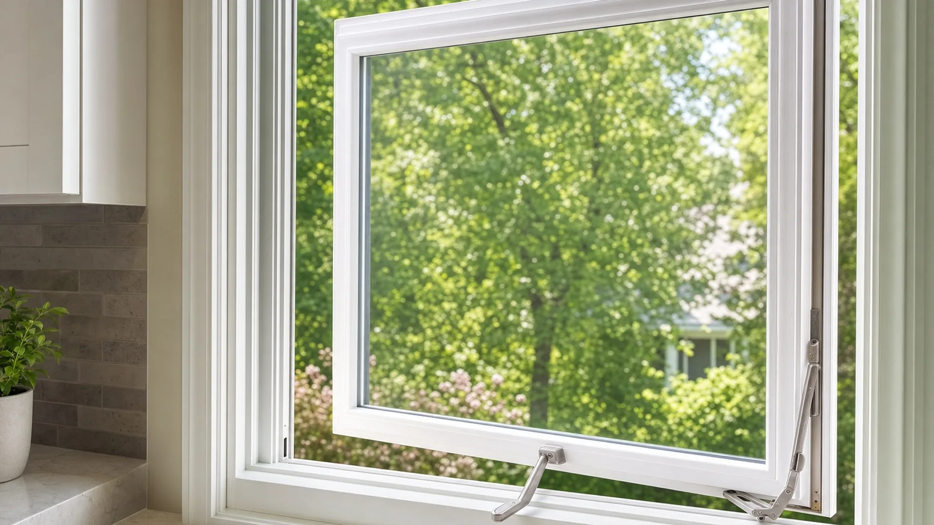 New casement windows installed on a two-story home