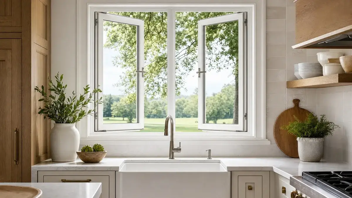 An O'Fallon kitchen with new casement windows over the sink